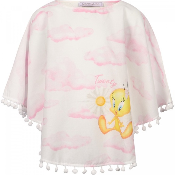 Monnalisa Tweety Cloud Print Muslin Poncho - Picture 2 of 11